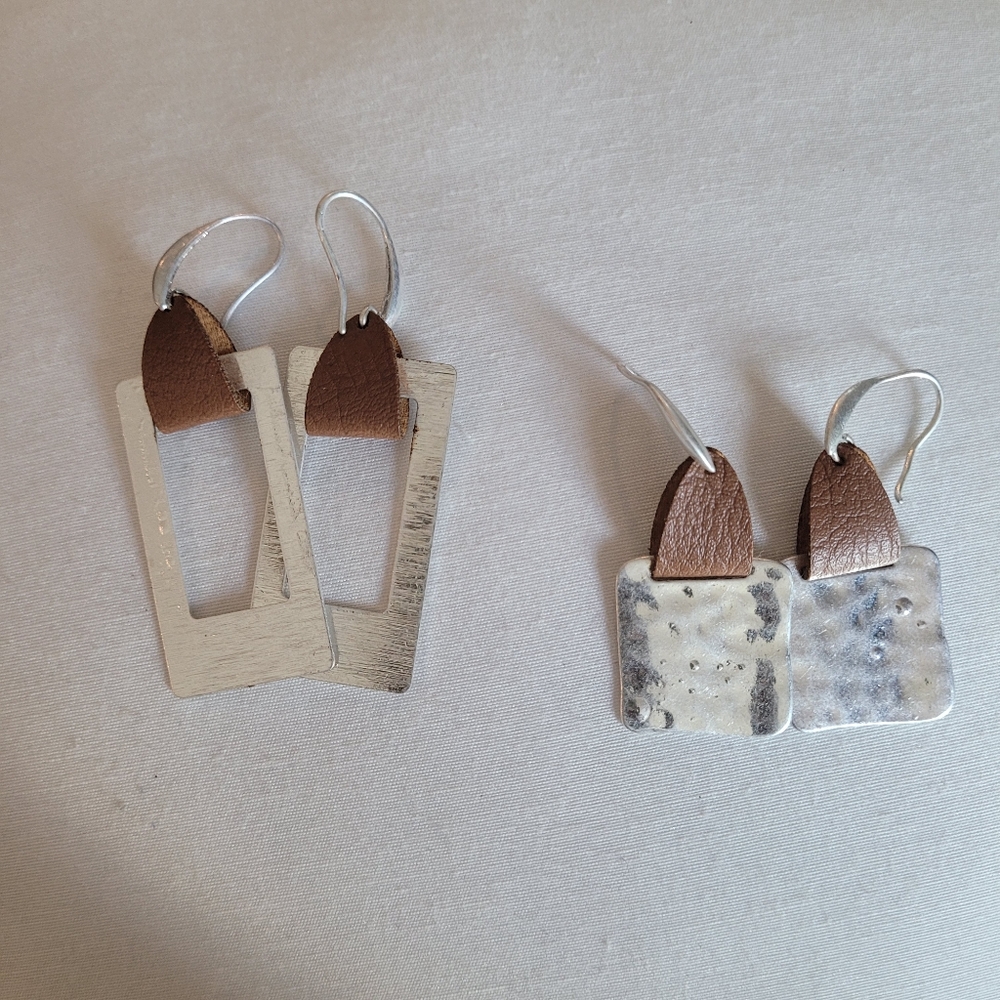 Silver & Leather Earrings (2 Pair)